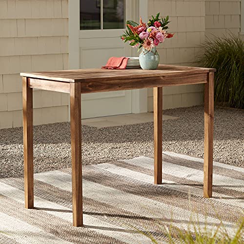 Teal Island Designs Nova Farmhouse Rustic Acacia Wood Outdoor Rectangular Bar Table 48" X 24" Natural Brown Stain Slat Tabletop For Spaces Patio Balcony House #TOP13
