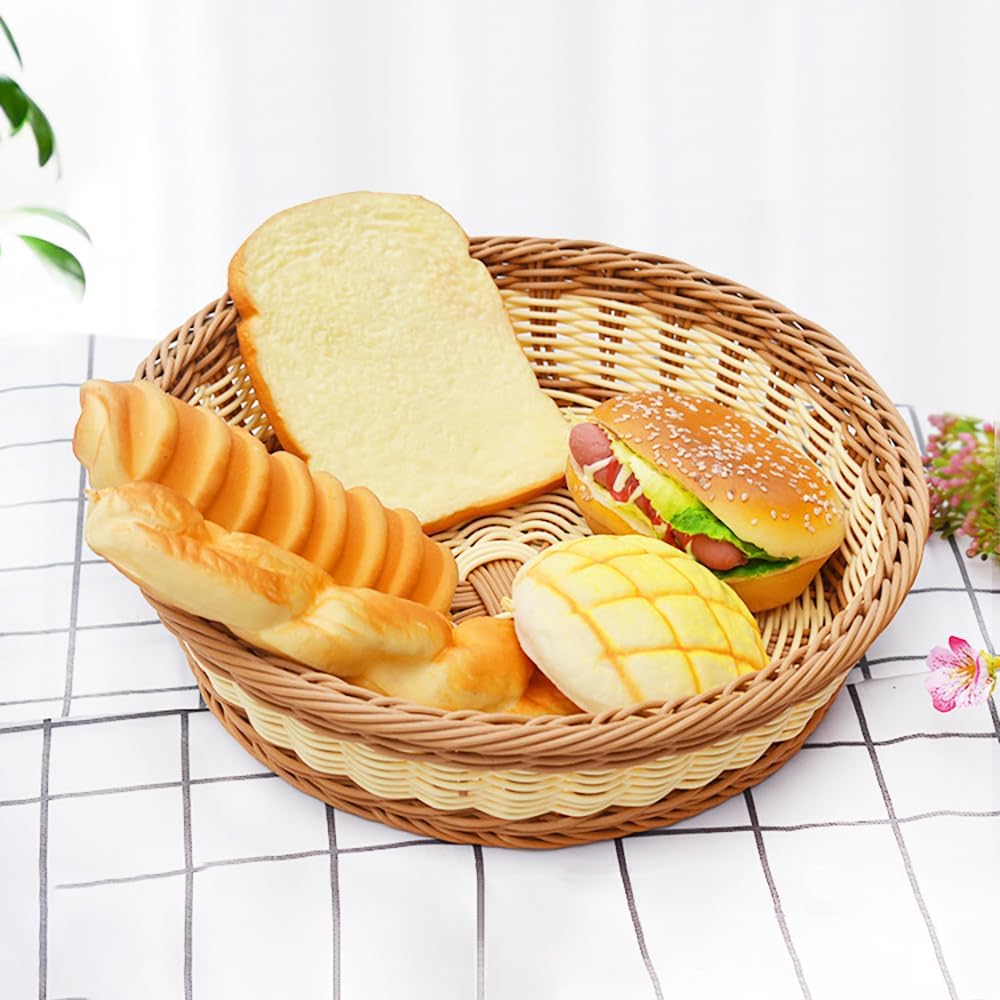 3 Pack 11.8 Inch Handmade Bread Basket for Serving, Round Display Baskets, Sturdy Durable Stackable Easter Fruit Basket for Kitchen, Store, Restaurant, Party (Bicolor, M)