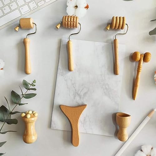 Miniatura 6 de Herramientas de masaje de madera Masajeador de madera para esculpir el cuerpo Rodillo de ventosas faciales Herramienta de masaje manual de