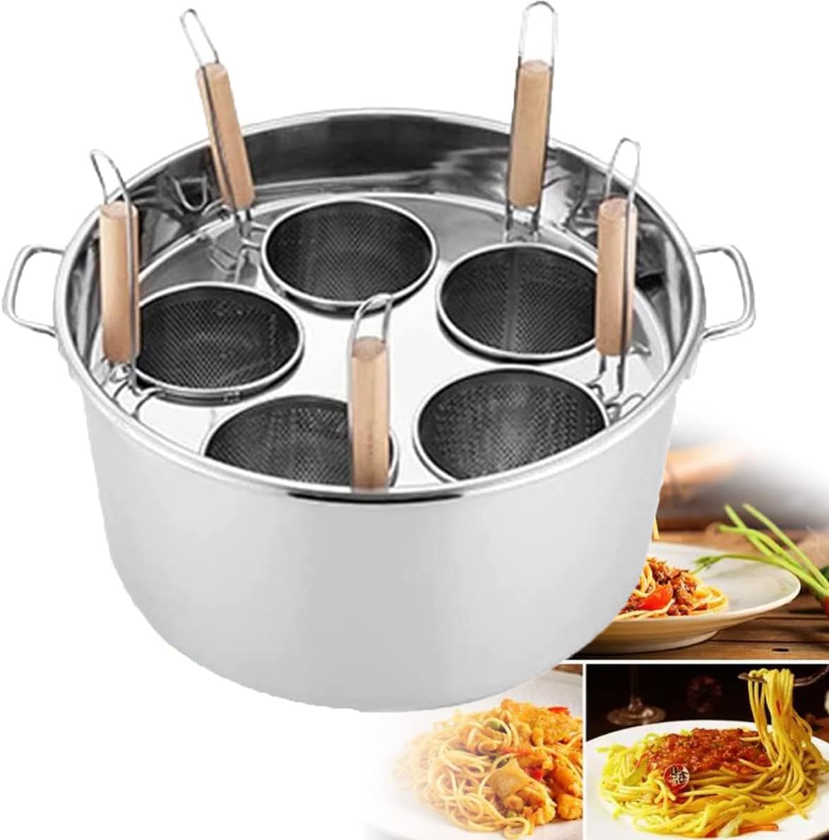 Inserted Strainer Basket,Soup Pot with Lid,Cooker-for Home Kitchen Restaurant (5holes)