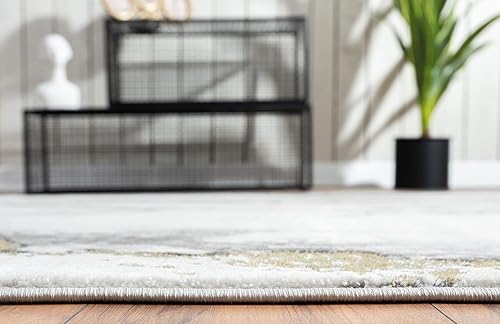 Miniatura 9 de Abani Alfombra de Área Contemporánea Gris y Dorado Metálico de 5'3"x7'6" (5x8), Alfombras Modernas Sin Pelusa con Estampado de Mármol para Comedor