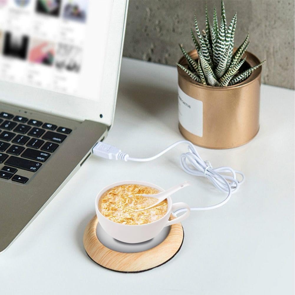 Coffee Mug Warmer, USB Heater Pad Wood Grain Cup Beverage Tea Thermostat Coaster Plate Portable Milk Hot Drinking Mat Candle Electric Heating for Cocoa Water Desk Home Office Travel (Bright Grain)