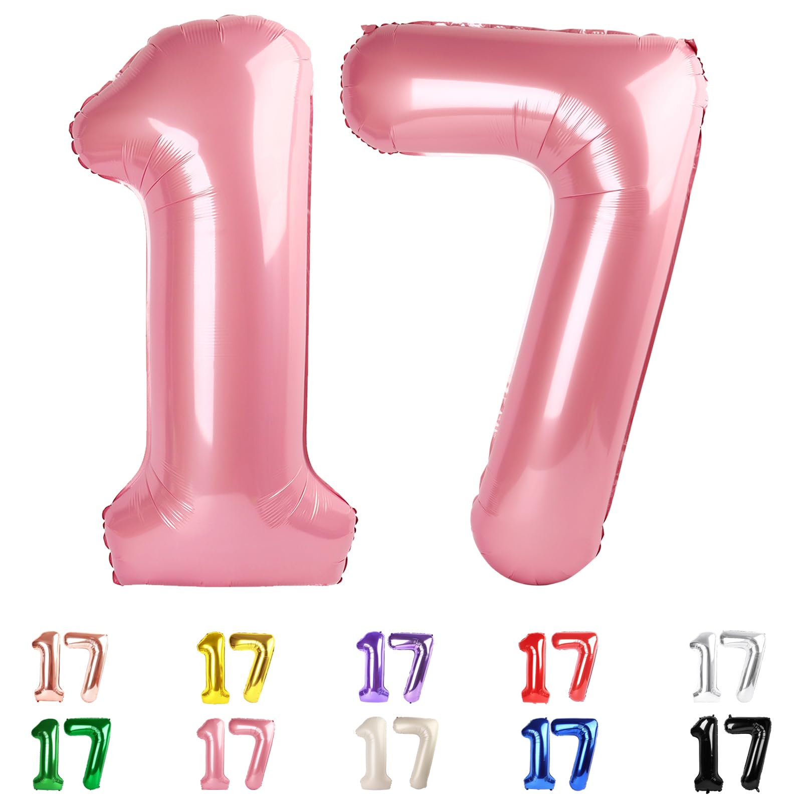 Photo 1 of 17 Balloon Numbers 40 In, 17th Birthday Decorations for Boys Girls, Pearl Pink Happy 71st Birthday Party Decorations Big Balloons for Wedding, Celebration Party, Graduations