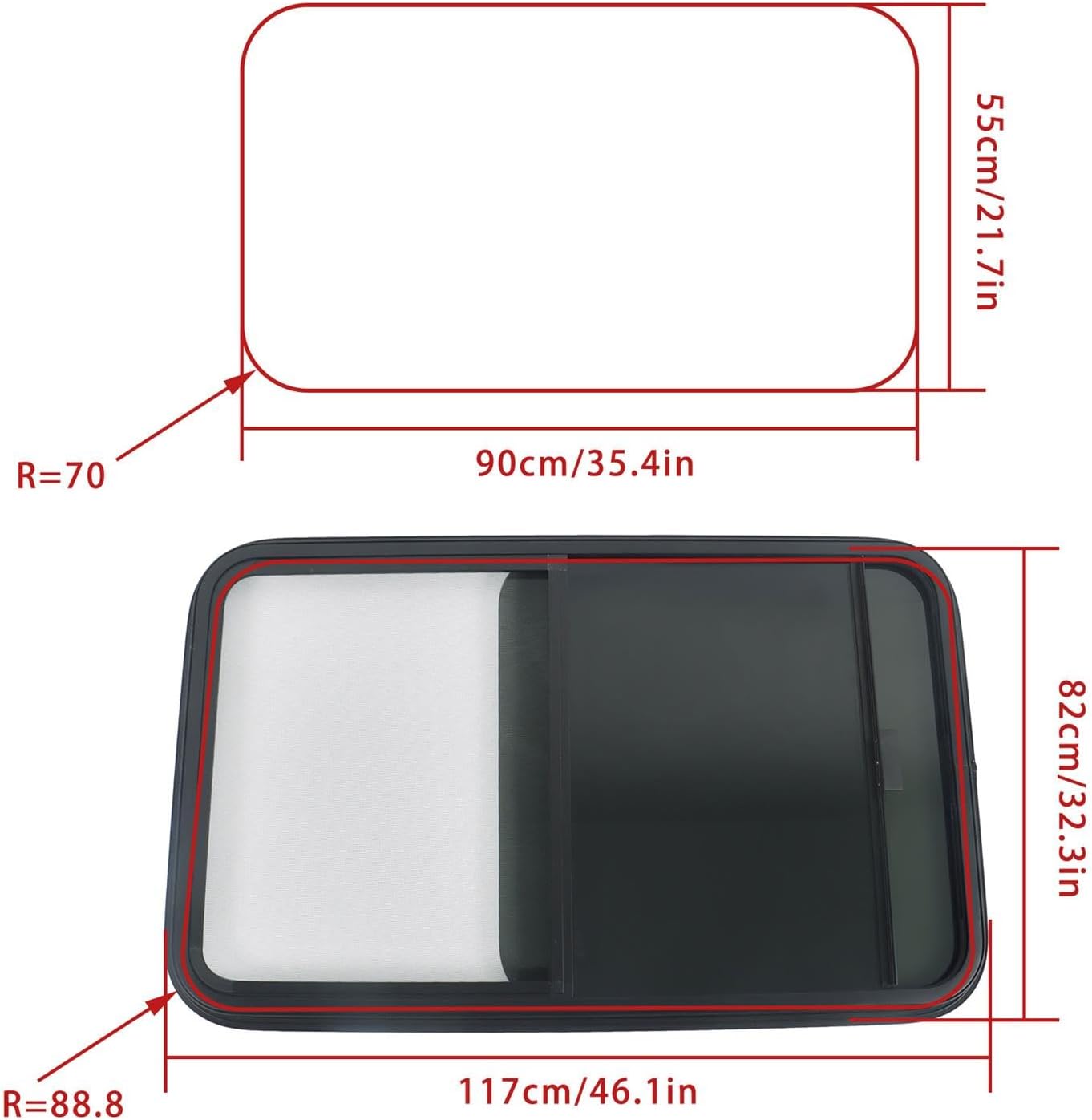 labwork 35inch W x 22inch H RV Horizontal Slide Window Suitable for Camper Cargo Trailer - Tempered Glass with Screen DOT Certified