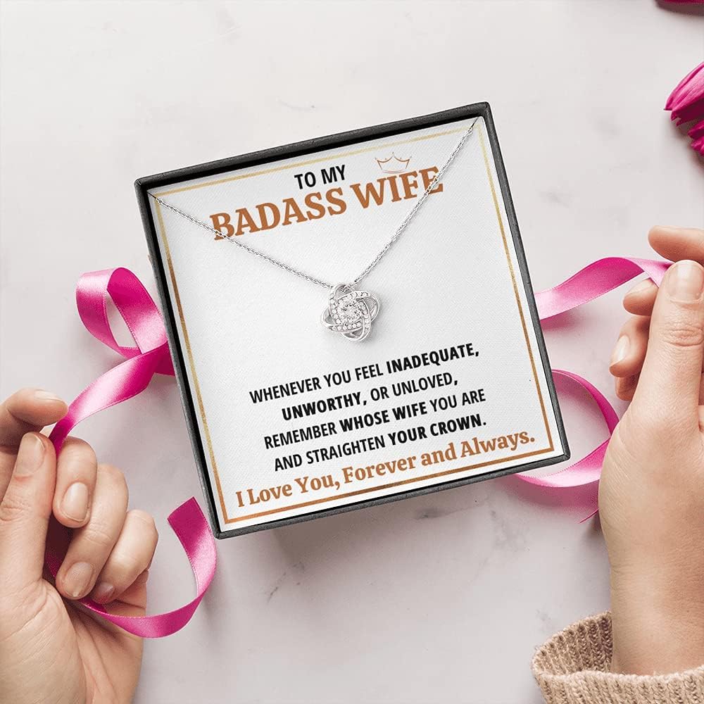 OC9 Gifts To My Badass Wife Crown Love Knot Pendant Valentines Day Anniversary Jewelry With Message Card and Gift Box