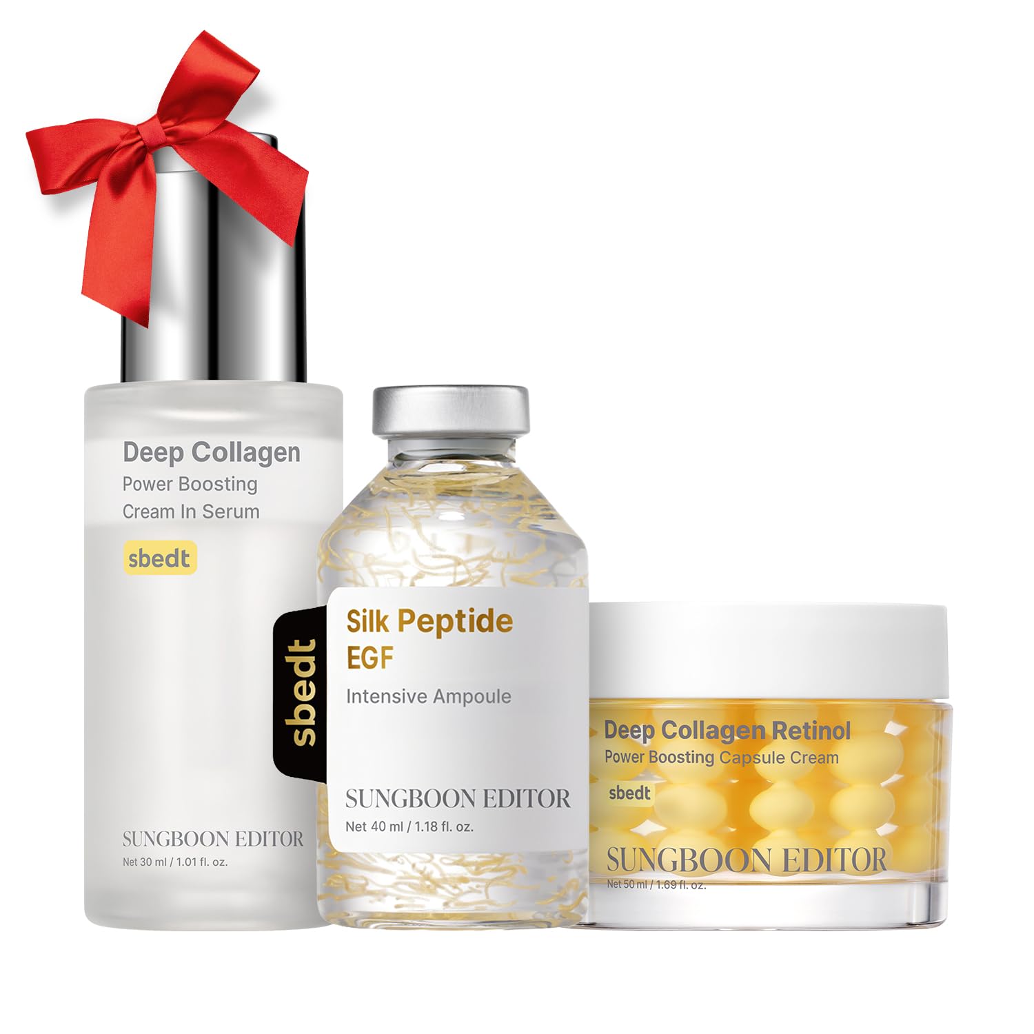 SUNGBOON EDITOR 3-Step Glass Skin Firm-Looking Trio Set, Deep Collagen Silk Peptide Ampoule + Retinol Capsule Cream + Deep Collagen Serum, Korean Skincare, Gift Set for Women