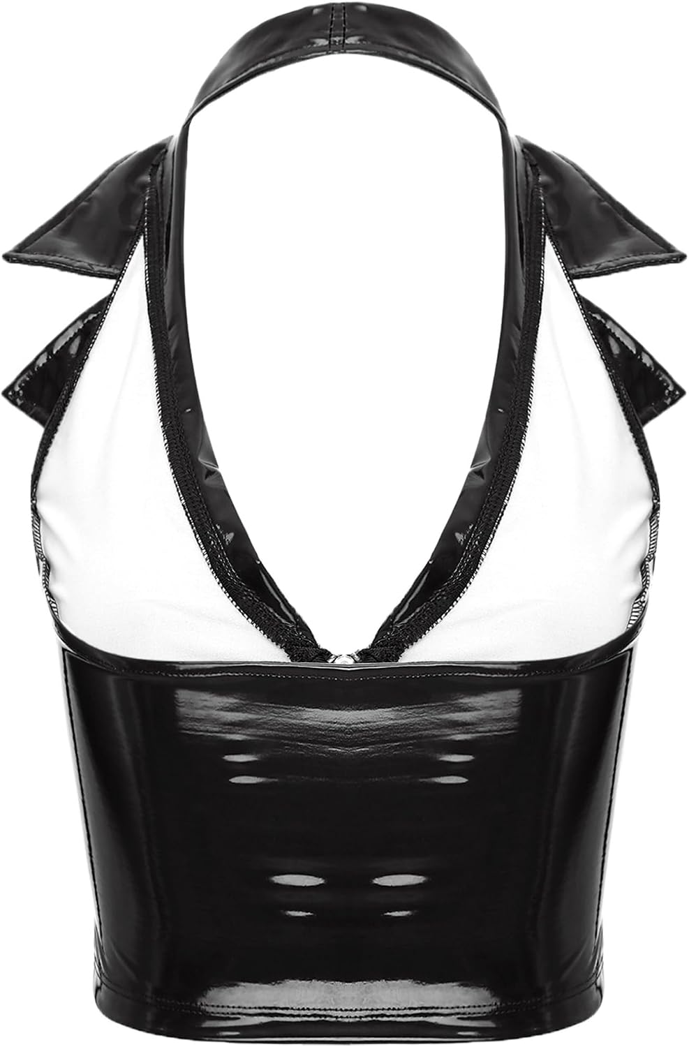 Hularka Women's Sexy Leather Halter Neck Zipper Vest Notched Lapel Waistcoat Clubwear Tank Top