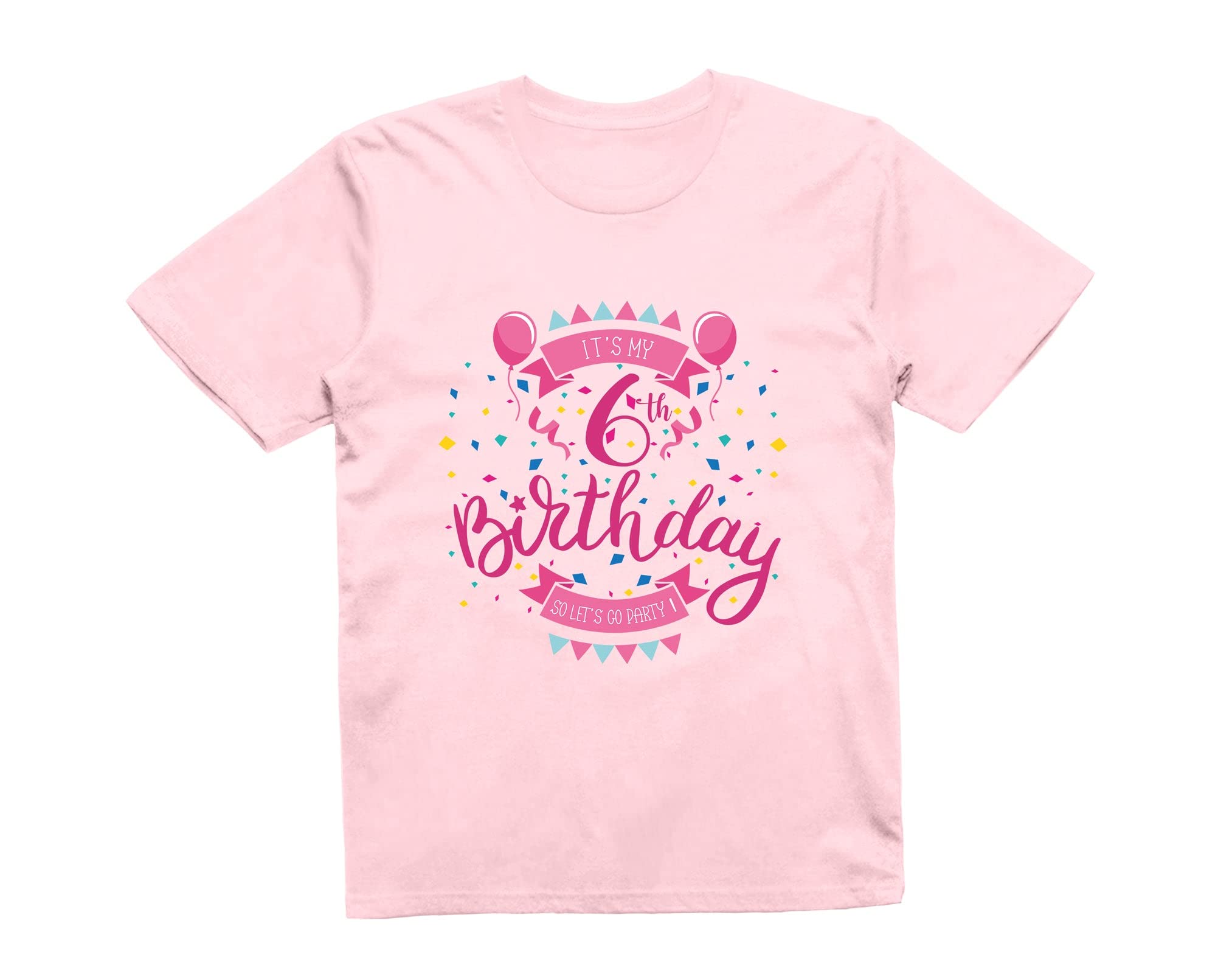 Reality Glitch Girls Light Pink It's My 6Th Birthday Kids T-Shirt (, 7-8 Years)