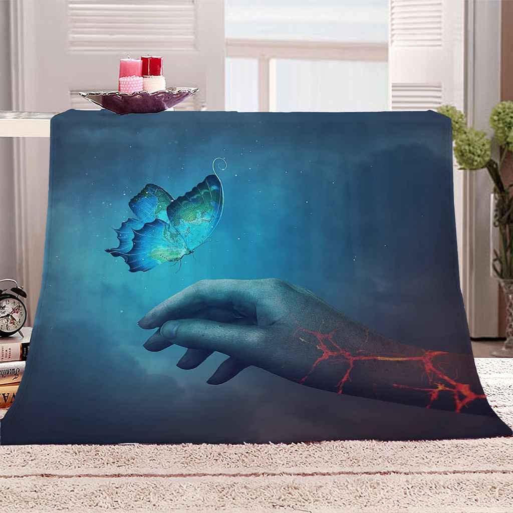 Couverture papillon bleu étoilé pour cocooning salon et nuits douces en flanelle 150x200