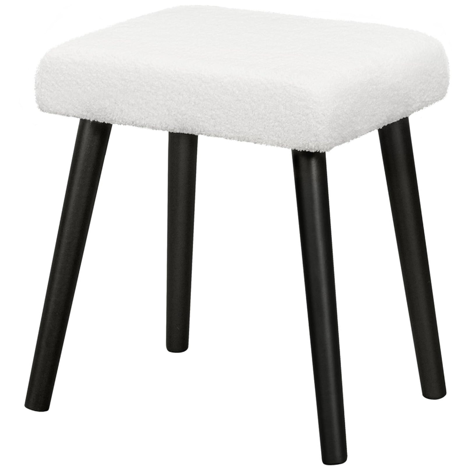 eSituro Taburete de Tocador, Taburete Tocador Maquillaje con Asiento Tapizado en Tejido Polar Teddy, Silla para Tocador, 42x32x48 cm, Blanco