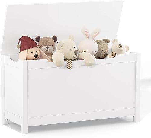 Miniatura 6 de FAMIKITO Caja de juguetes, baúl de juguetes de almacenamiento de entrada con bisagras de seguridad, organizador de almacenamiento de madera para