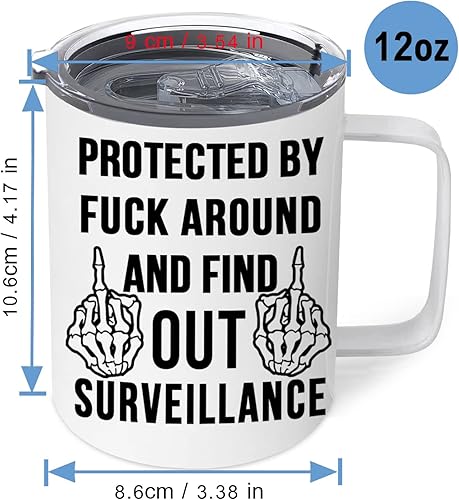 Miniatura 7 de Taza de café de acero inoxidable aislada personalizada con asa de tapa, protegida por la mierda y averigua las tazas y tazas de metal de vigilancia,