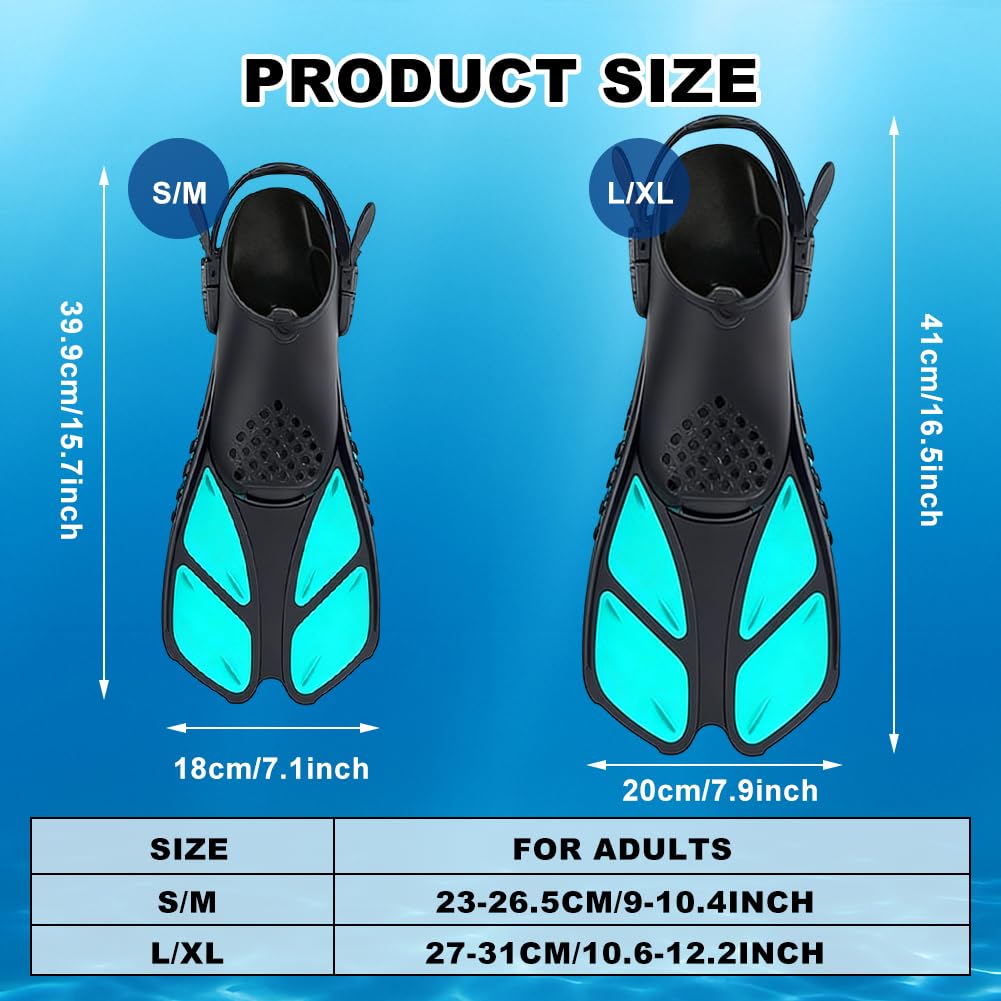 Palmes de natation réglables pour adultes et enfants, palmes de plongée et palmes de plongée, compactes et confortables avec talon ouvert