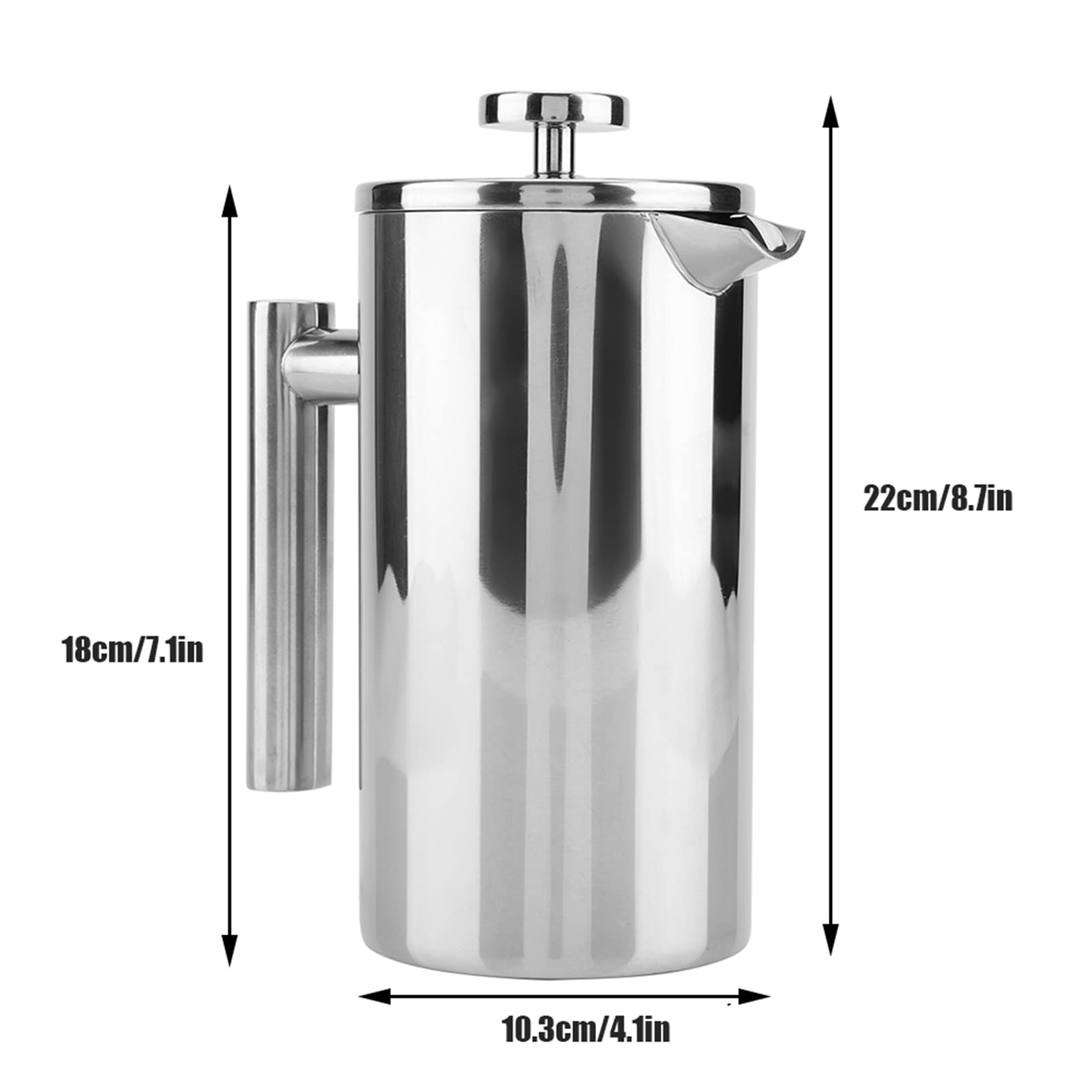 800 ml/1000 ml French-Press-Kaffeemaschine, doppelwandige isolierte Kaffeepresse mit Filter, Heiß-Kaltbrüh-Teekanne, Edelstahl-Teebereiter für die Küche (1000 ml)