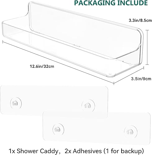 Miniatura 10 de Organizador de ducha de acrílico transparente adhesivo para baño, transparente, sin perforaciones, montaje en pared, almacenamiento para ducha