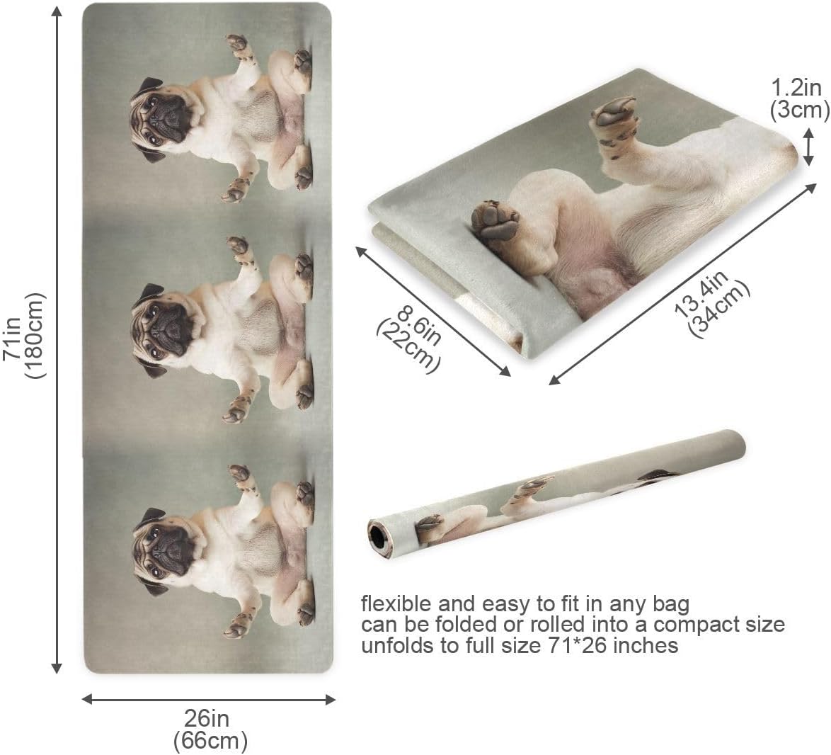 ALAZA Yoga Funny Pug Dog Yoga Mat Non Slip Fitness Exercise Mat, Workout Mat for Yoga, Pilates and Floor Exercises