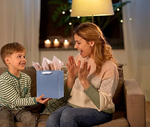 Miniatura 7 de ysmile Juego de bolsas de regalo azul con asa para boutique de cumpleaños grandes y medianos para hombres y mujeres, felicitaciones