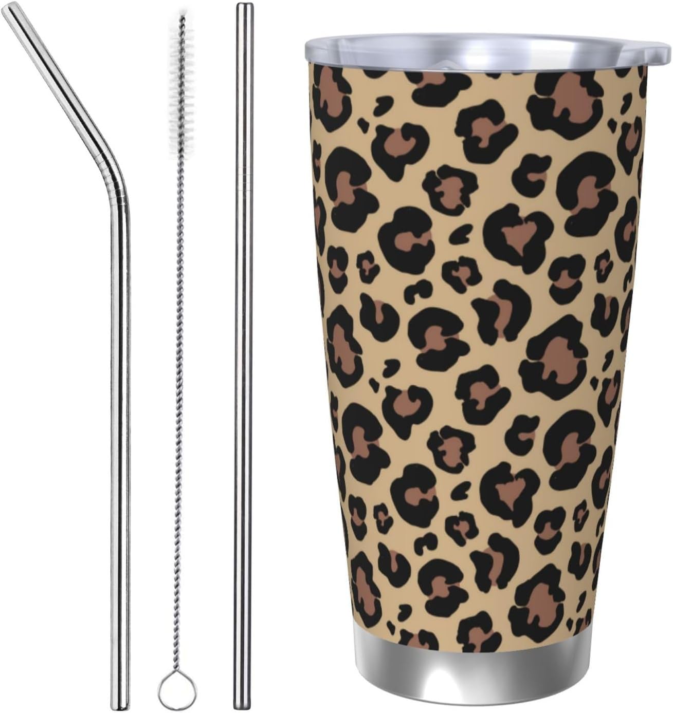 Leopard Print Tumbler with Lid and Straw, 20 OZ Stainless Steel Travel Coffee Mug Double Wall Insulated Cup gifts for Cheetah Lovers
