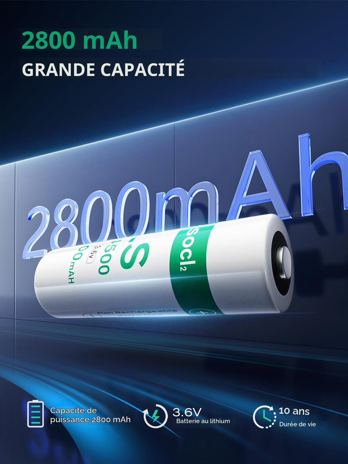 Lot de 10 Piles LS1450O, 3,6 V AA Lithium 2800mAh Batterie ER1450O Lithium Haute Capacité (Non-Rechargeable)