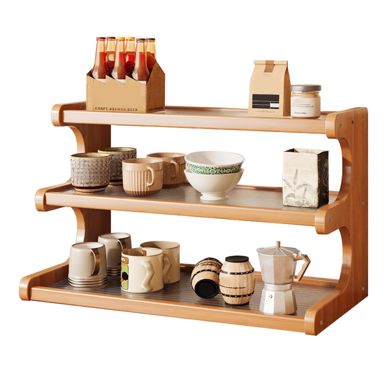 Uck-Kit Style1 3-Tier Mug Holder Countertop, Wooden Coffee Cup Holder Mug Display Coffee Mug Organizer Mug Rack For Coffee Station Organizer Mug Shelf For Cabinet For Kitchen, Home,