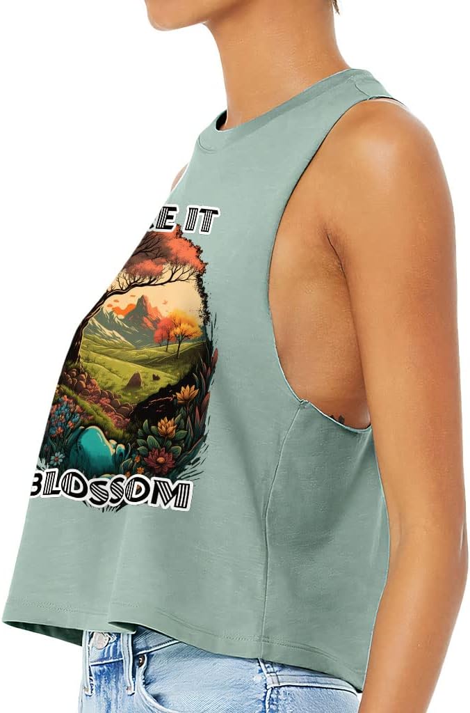 Make It Blossom Racerback Cropped Tank - Graphic Women's Tank - Nature Tank Top