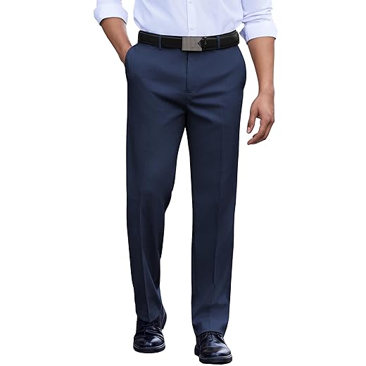 COOFANDY Calça social masculina com ajuste clássico, frente lisa, casual, cintura expansível, calça social