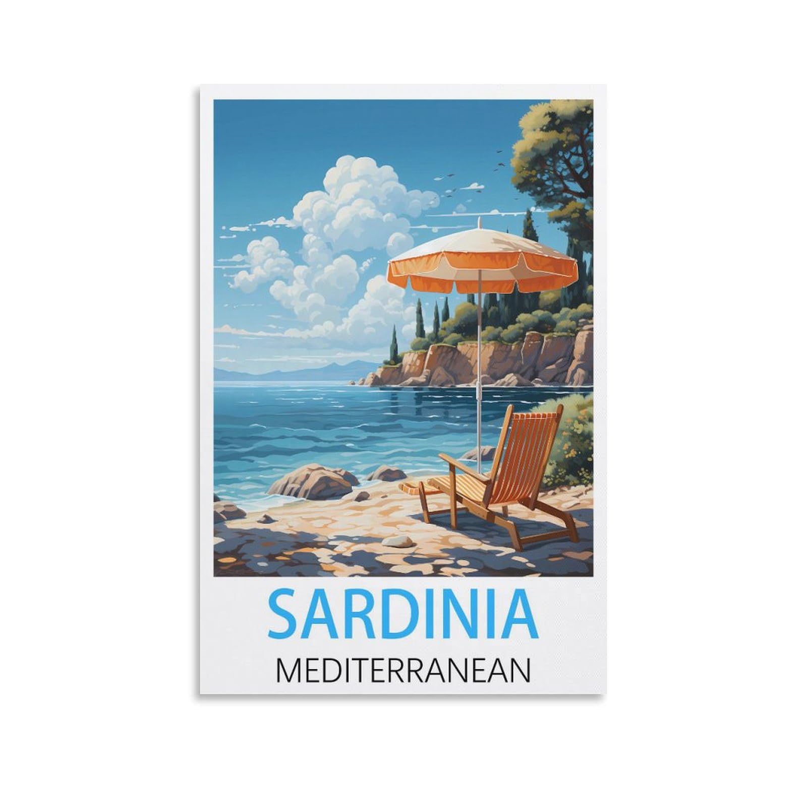 Fuudang Unframe-Style Sardinia Mediterranean Vintage Travel Poster 12X18inch(30X45cm) Canvas Art Poster And Wall Art Picture Print Modern Family Bedroom Decor Posters