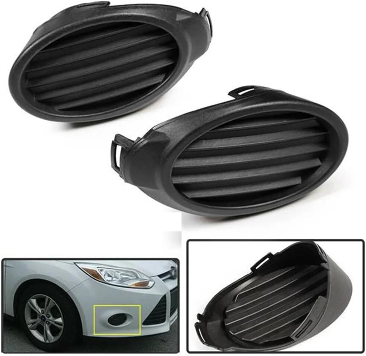 1Pair Black Car Front Bumper Fog Light Lamp Cover Grille Bezel CP9Z17B814A CP9Z17B814B Compatible With Focus 2012 2013 2014