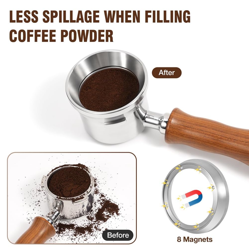Portafiltro Sin Fondo de 51 Mm, Portafiltro Profesional para Espresso con Cesta de Filtro, Rejilla y Embudo Dosificador de Espresso