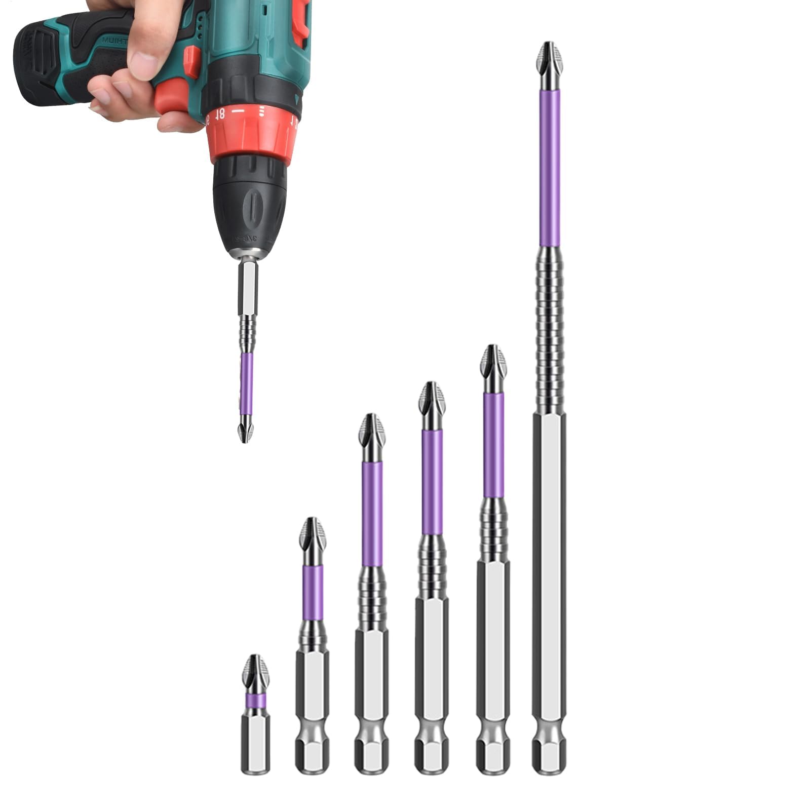 Tournevis électriques anti-glisse lot de 6 embouts magnétiques finis les vis perdues violet