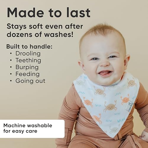 Miniatura 3 de Copper Pearl Paquete de 4 baberos de algodón suave para babeo y dentición, baberos absorbentes para bebés niñas y niños, ajustables para adaptarse a