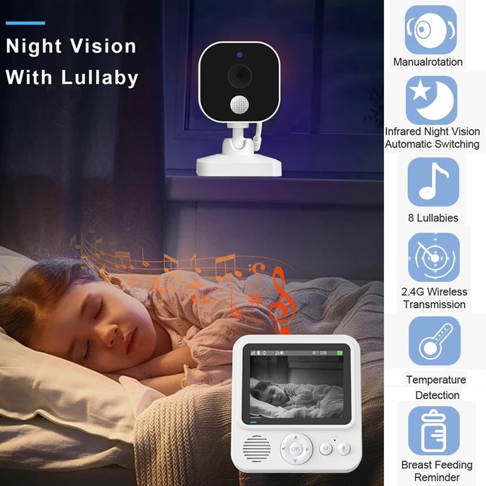 CONFUSE Baby Monitor LCD da 2,8 Pollici Videocamera per Bambini di Sicurezza Wireless 2.4G Conversazione Bidirezionale Visione Notturna Allarme per La Temperatura del Bambino