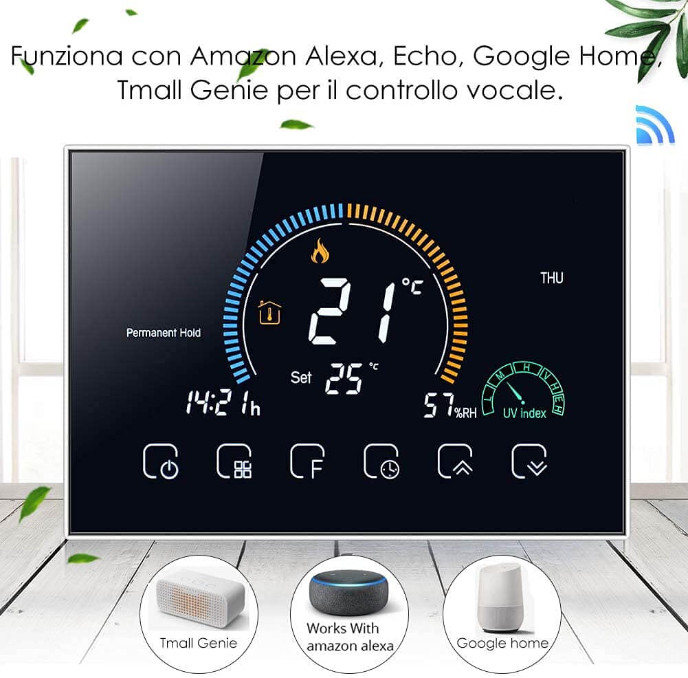 Termostato WiFi Beca BAC-8000ELW Fan Coil Controllo Condizionatori a 4 Tubi, Gestione tramite App intelligente (bianco)