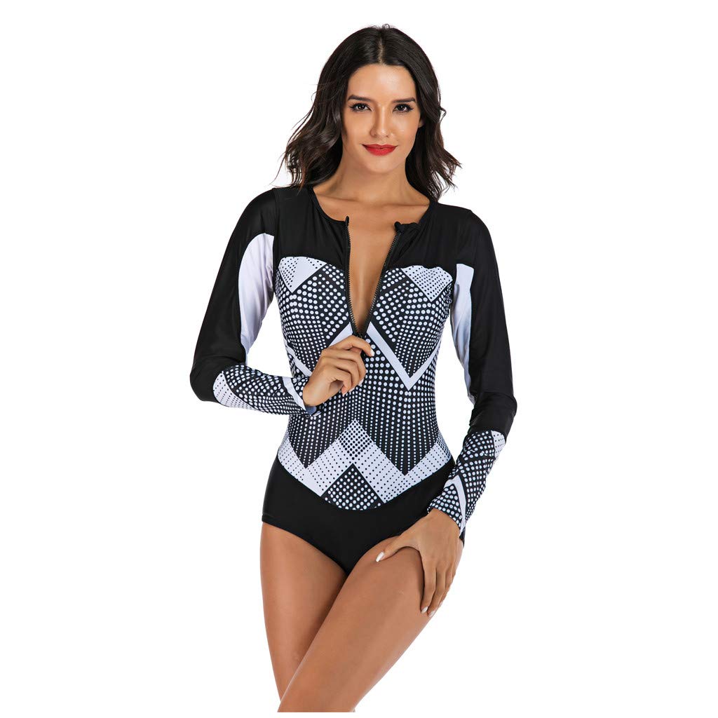 Maglia da Nuoto a Maniche Lunghe UPF 50 + Athletic Swim Shirt Farbblock Stampa Tankini Set Costume da Bagno Maglietta da Bagno