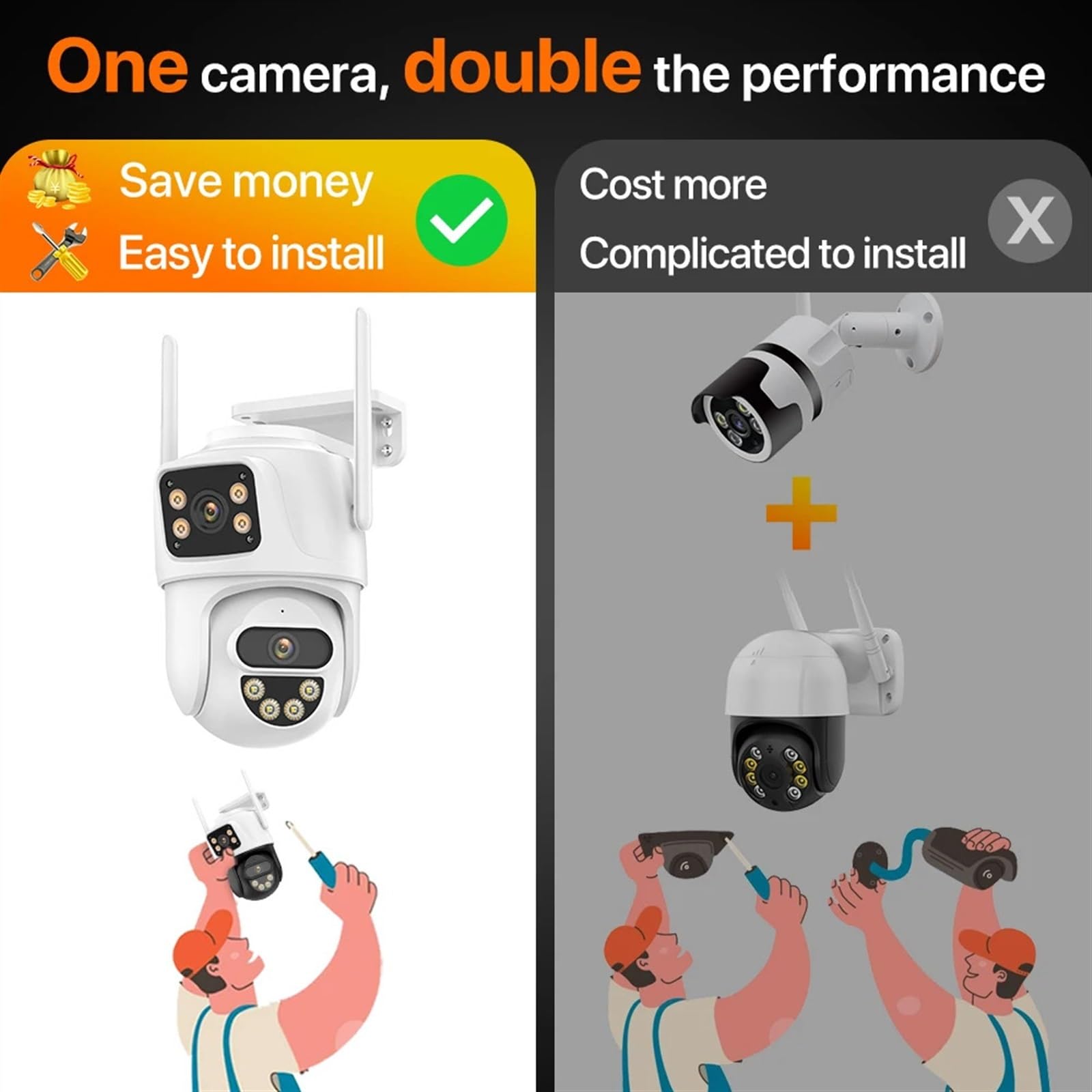 Telecamera Wifi Esterno, Telecamera IP esterna 4K 8MP Dual Screen Ai Rilevamento umano Telecamera di videosorveglianza con tracciamento automatico 4MP HD CCTV di sicurezza ,Sicurezza, Antifurto(4MP Ad