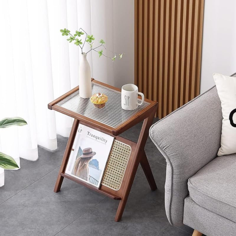 Image of Homero Wooden Side Table for Living Room | Modern Bedside Table with Fluted Glass-Look Design | Z Shape End Table for Sofa Side, Bedroom & Small Spaces, Stylish Coffee Table for Home