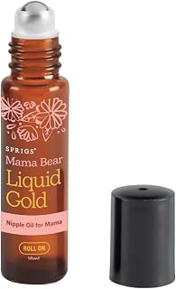 SPRIGS Liquid Gold Nipple Oil, 10ml | Breastfeeding Essentials for Moms | Soothing Organic Calendula, Rose & Lavender Essential Oils Care for Sore Nipples | Mess-Free Roller | Fully Dry Before Nursing