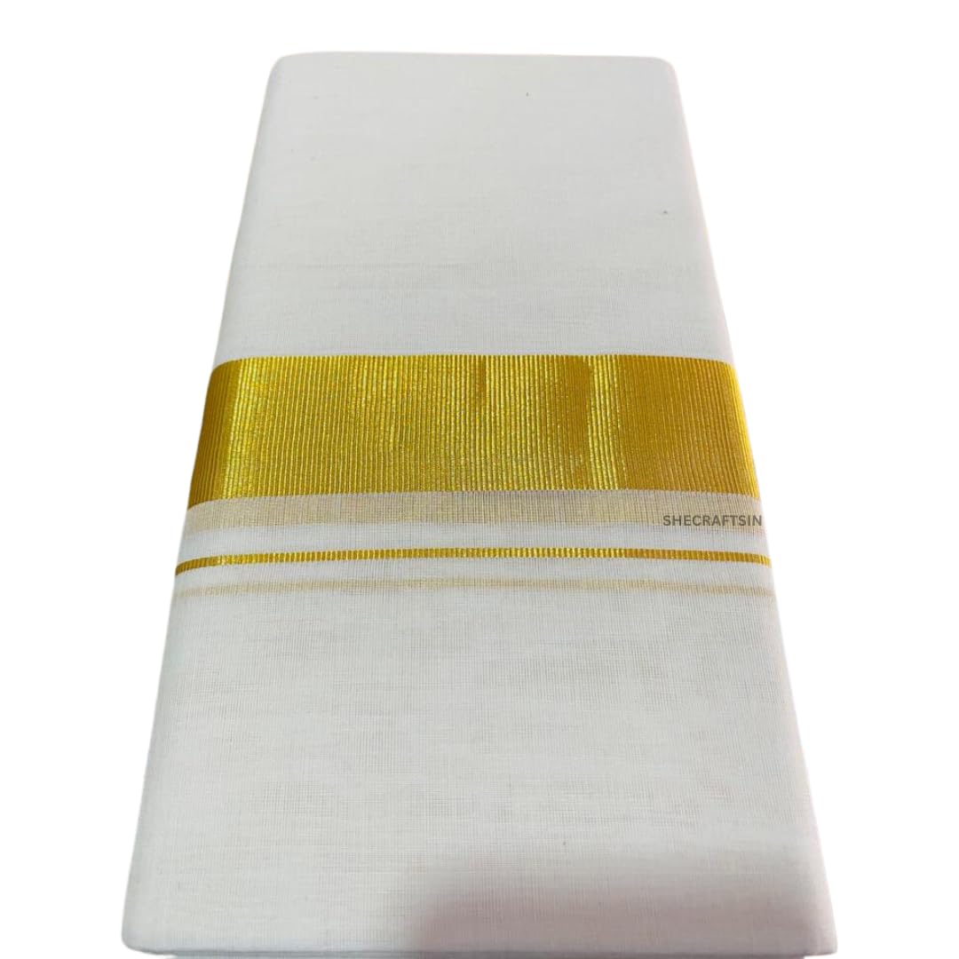 Kerala Handloom Kasavu Mundu | Pure Cotton | Ivory | Onam Attire | Dhothi | Dhoti | Golden Kasavu Mundu | Men's Wear | SHECRAFTSIN-image-33