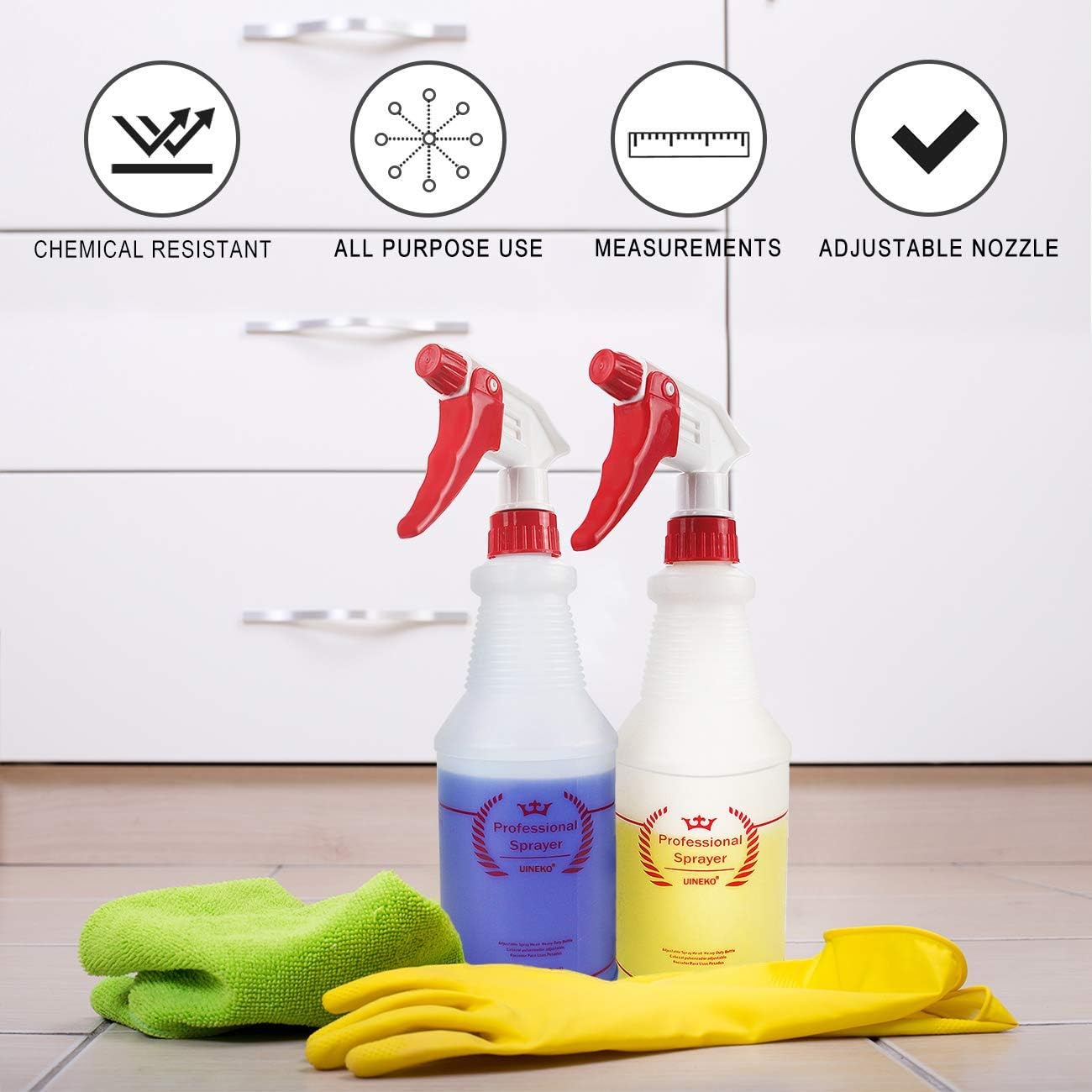 Plastic Spray Bottle 2 Pack, 32 Oz, All-Purpose Heavy Duty Spraying Bottles Sprayer Leak Proof Mist Empty Water Bottle for Cleaning Solution Planting Pet with Adjustable Nozzle - Red : Industrial & Scientific