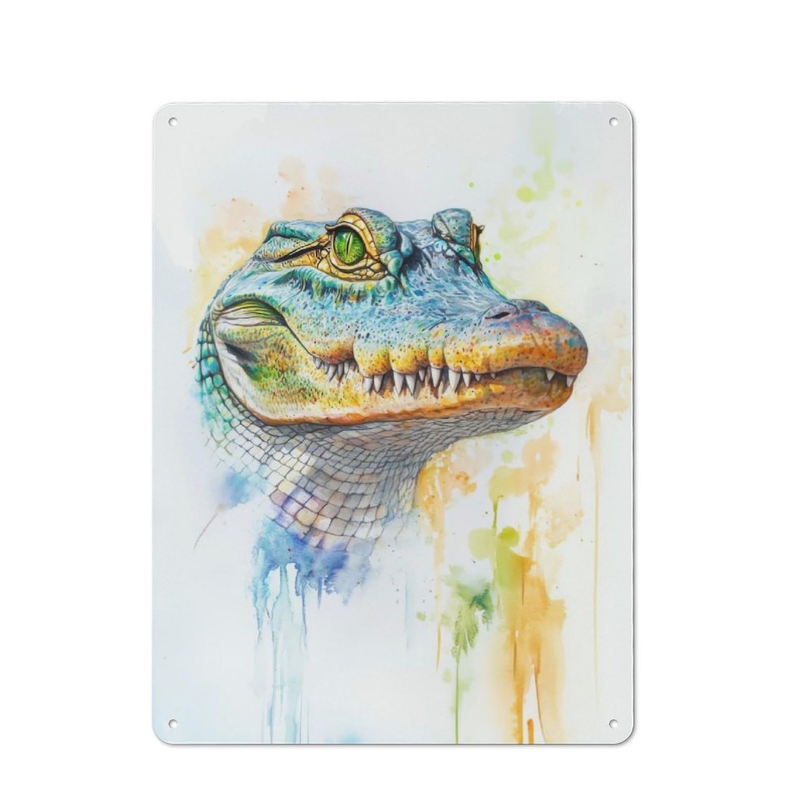 Junmoney Watercolor Alligator Portrait Tin Wall Plaque 40X30cm With For Home Bar Wall, For Kitchen And Home Bar Decor, For Home Office And Studio Walls