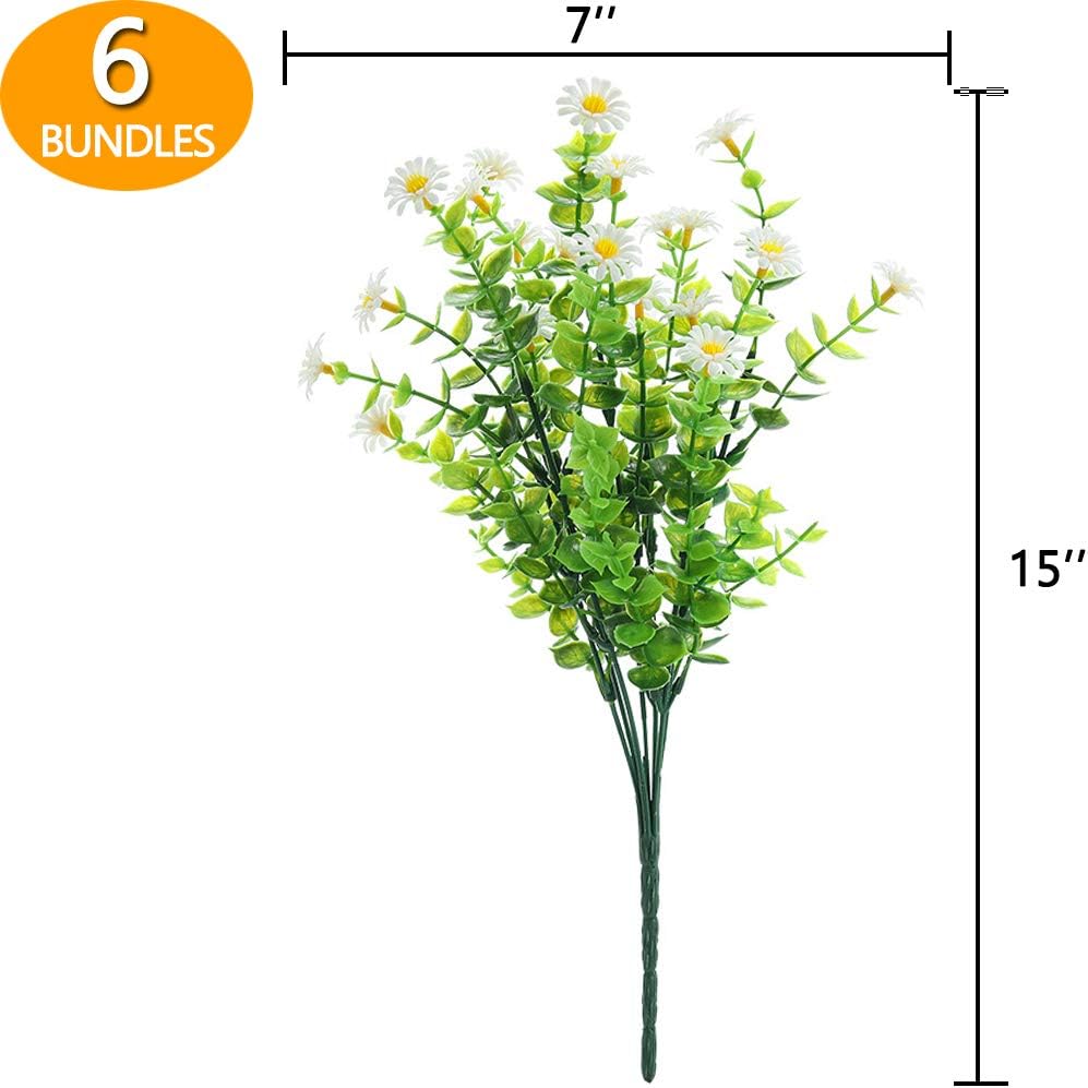 GREENRAIN 18 Bundles Artificial Daisy Flowers Outdoor Fake Flowers for Decoration No Fade Faux Plastic Flower Garden Porch Window Box Décor (White)