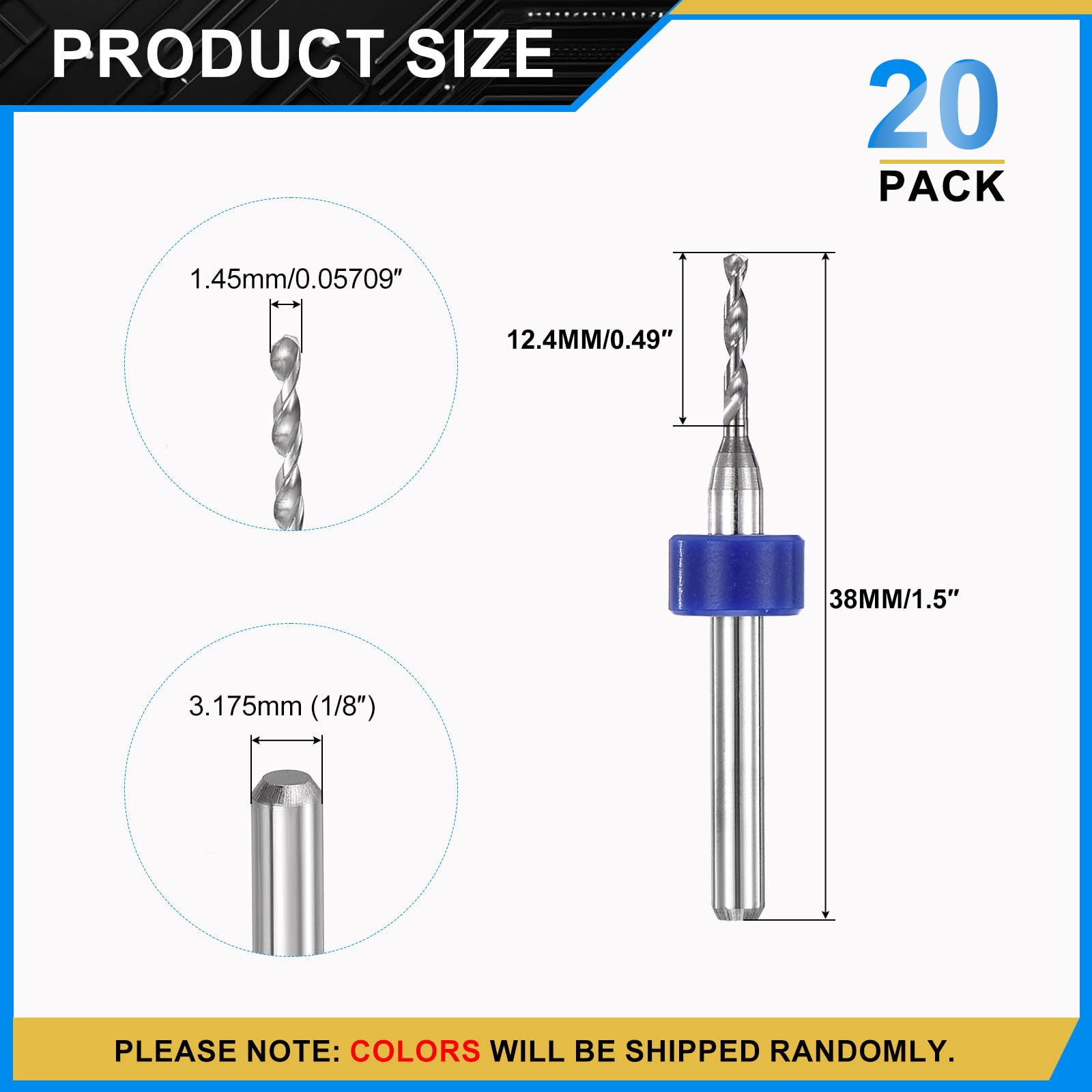 PATIKIL 20 Pack 1.45mm Micro Drill Bits 1/8" Shank Carbide Tungsten Steel 135° Mini Small Bits Print Circuit Board Drilling Tool for CNC Engraving Precision Machinery - Image 2