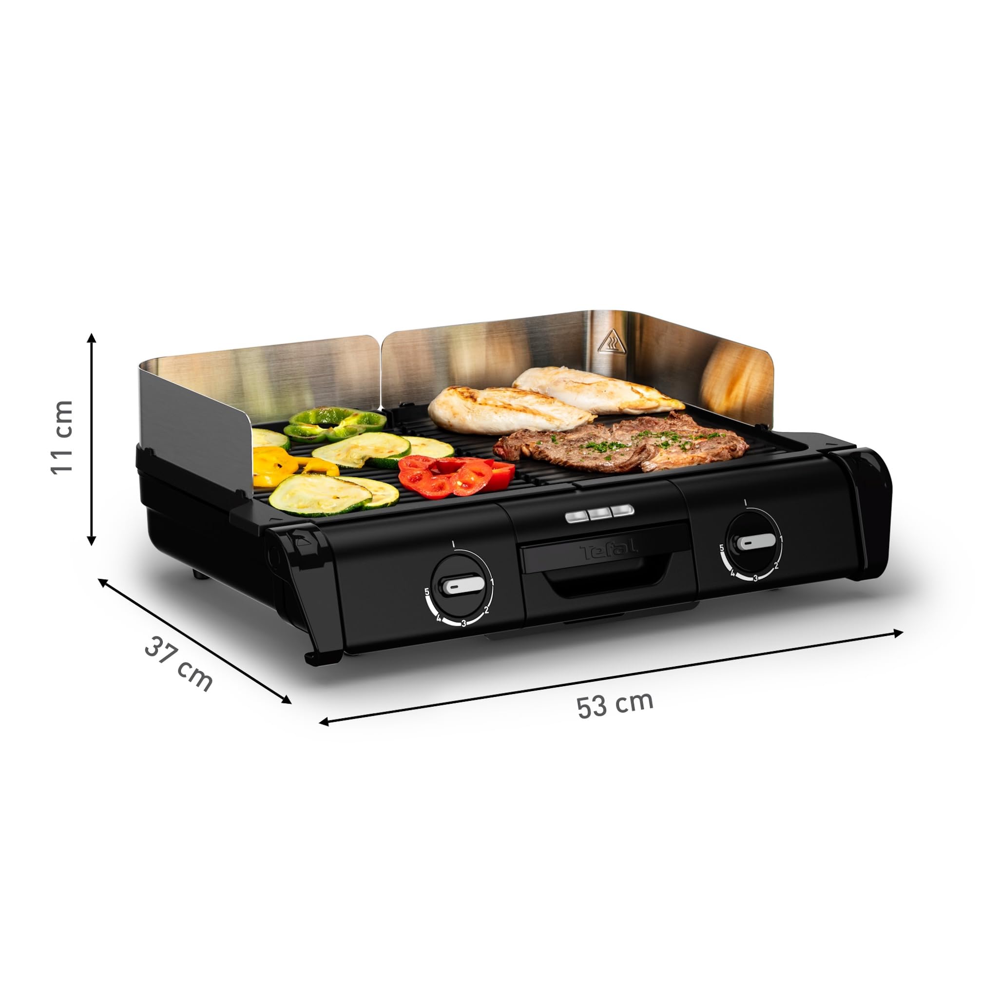 Tefal Barbecue électrique XL Family Grill 2400W avec 2 thermostats réglables, Usage extérieur et intérieur, 2 surfaces de cuisson compatibles lave vaiselle TG800N10