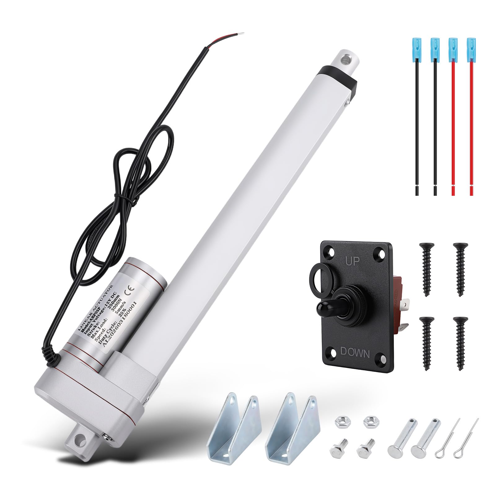 Accionamiento Lineal 3000N, 100/150/200/250/300/450 Mm DC 12 V Juego de Cilindros Eléctricos con Interruptor Manual IP65 5 Mm/s Motor de Elevación para Abridores de Ventanas (250)