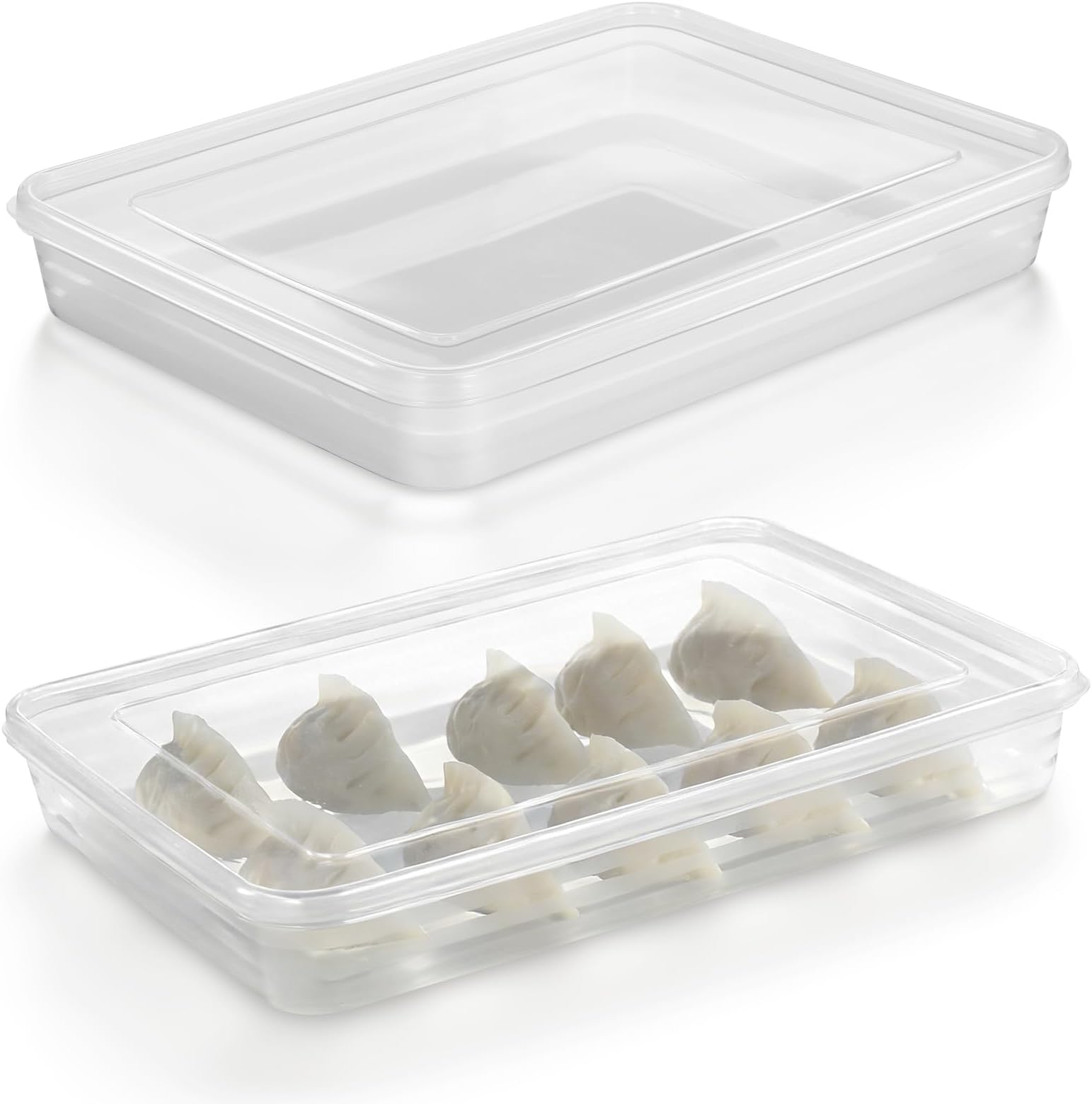 2pcs Dumpling Storage Box with Lid, Freezer and Fridge Fresh-keeping Plastic Holder Tray for Household Kitchenware and Food Organization