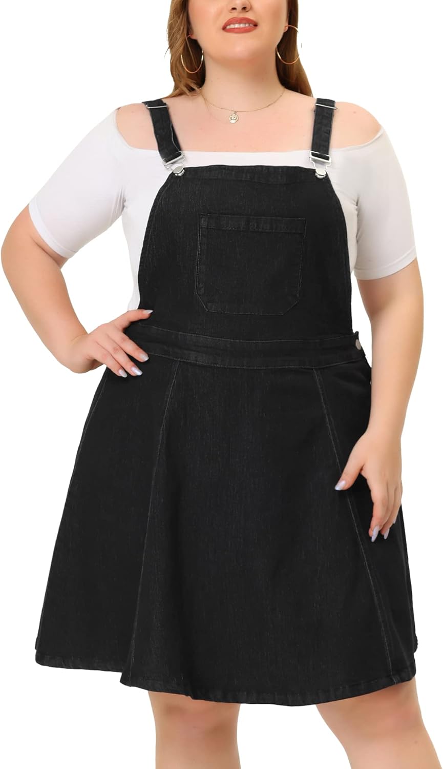 Agnes Orinda Denim Overall Dress for Women Plus Size Adjustable Strap Sleeveless Pinafore Jean Romper Dresses with Pockets