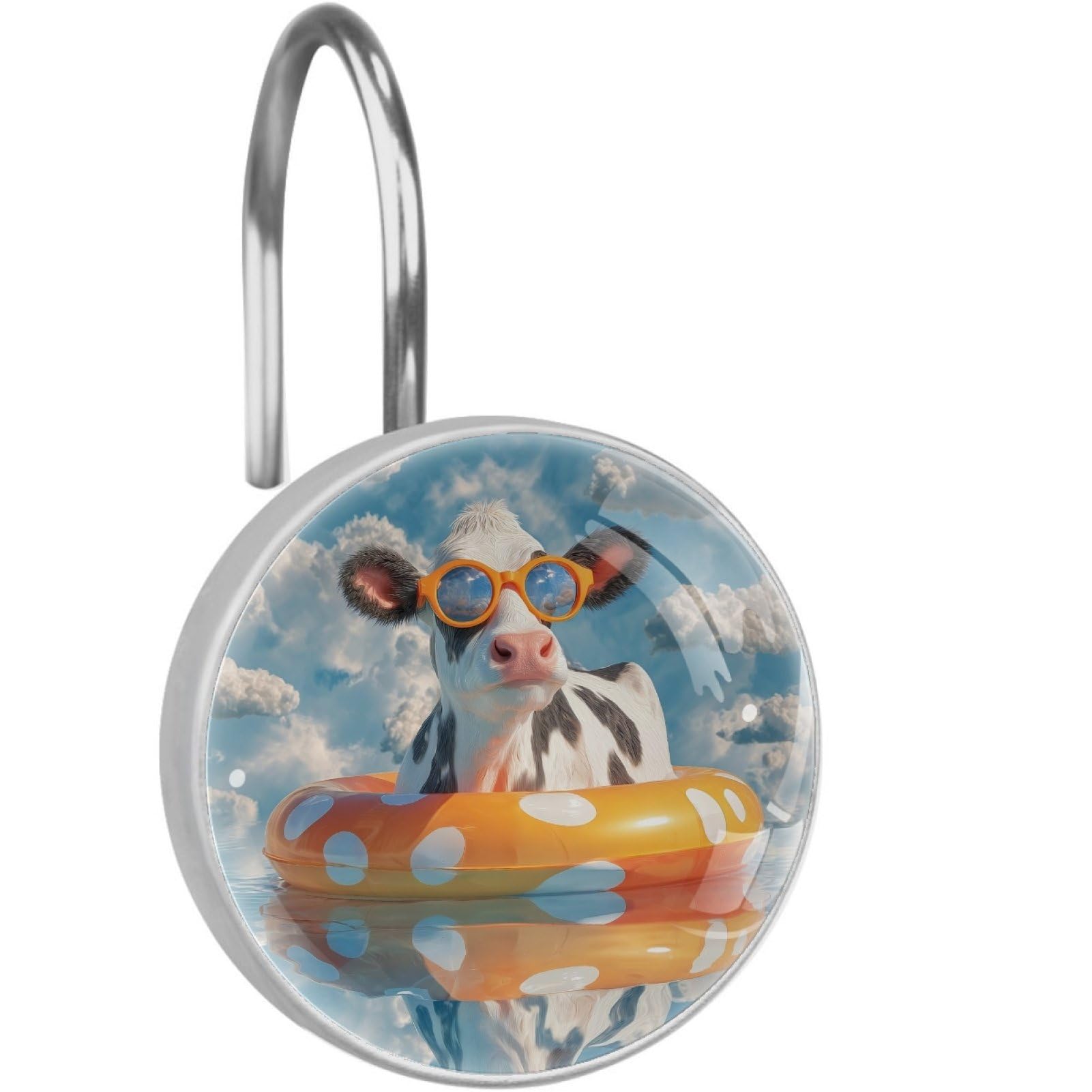 VAPOKF Shower Curtain Hooks, 12PCS Summer Cow Shower Curtain Hook for Bathroom Decors Home Bedroom