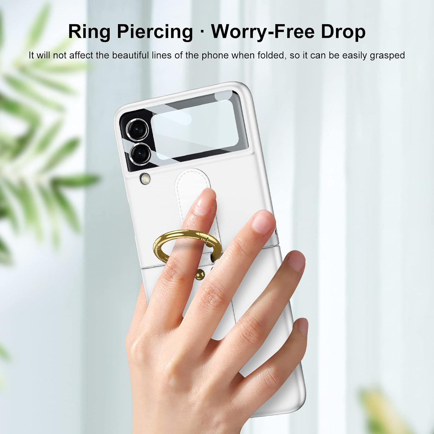 DOOTOO for Samsung Galaxy Z Flip 4 Case with Ring Ultra Thin Matte PC Protective Cover 9H Glass All-Inclusive Camera Lens Protector Case for Samsung Galaxy Z Flip 4 5G 2022 (White)
