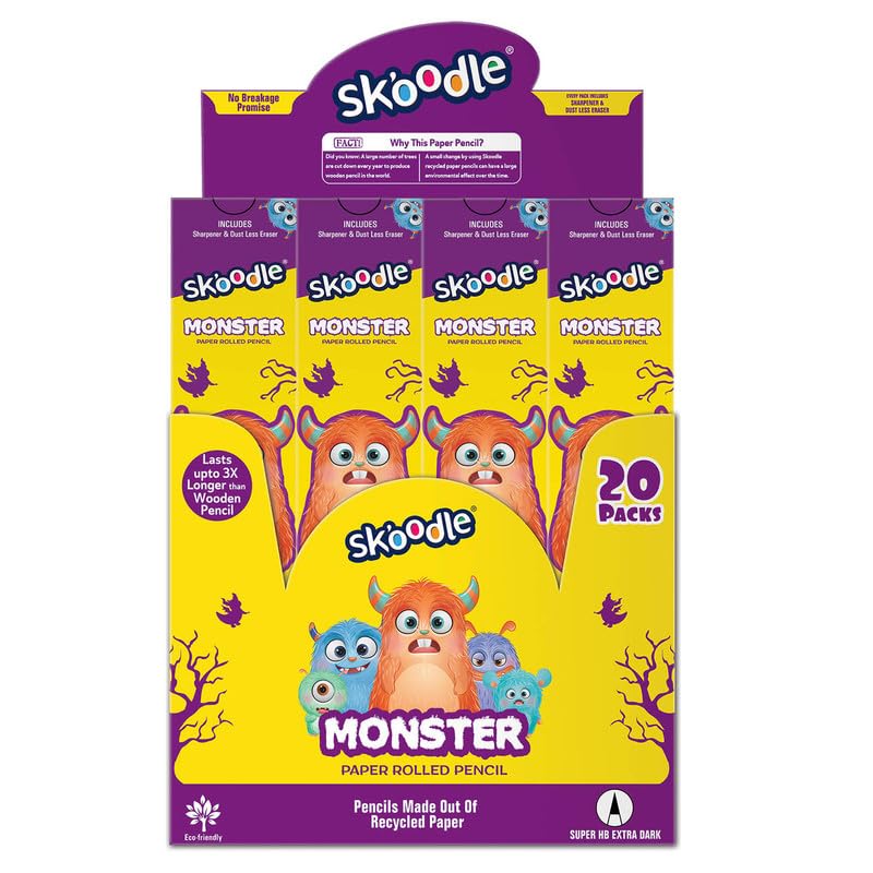 SKOODLE Monster Series Paper Rolled Pencils, Super Dark Pencils, 100% Recycled Pencil, Non-Toxic, Set of 10 pencils, 1 sharper and 1 dust-free Eraser-image-14