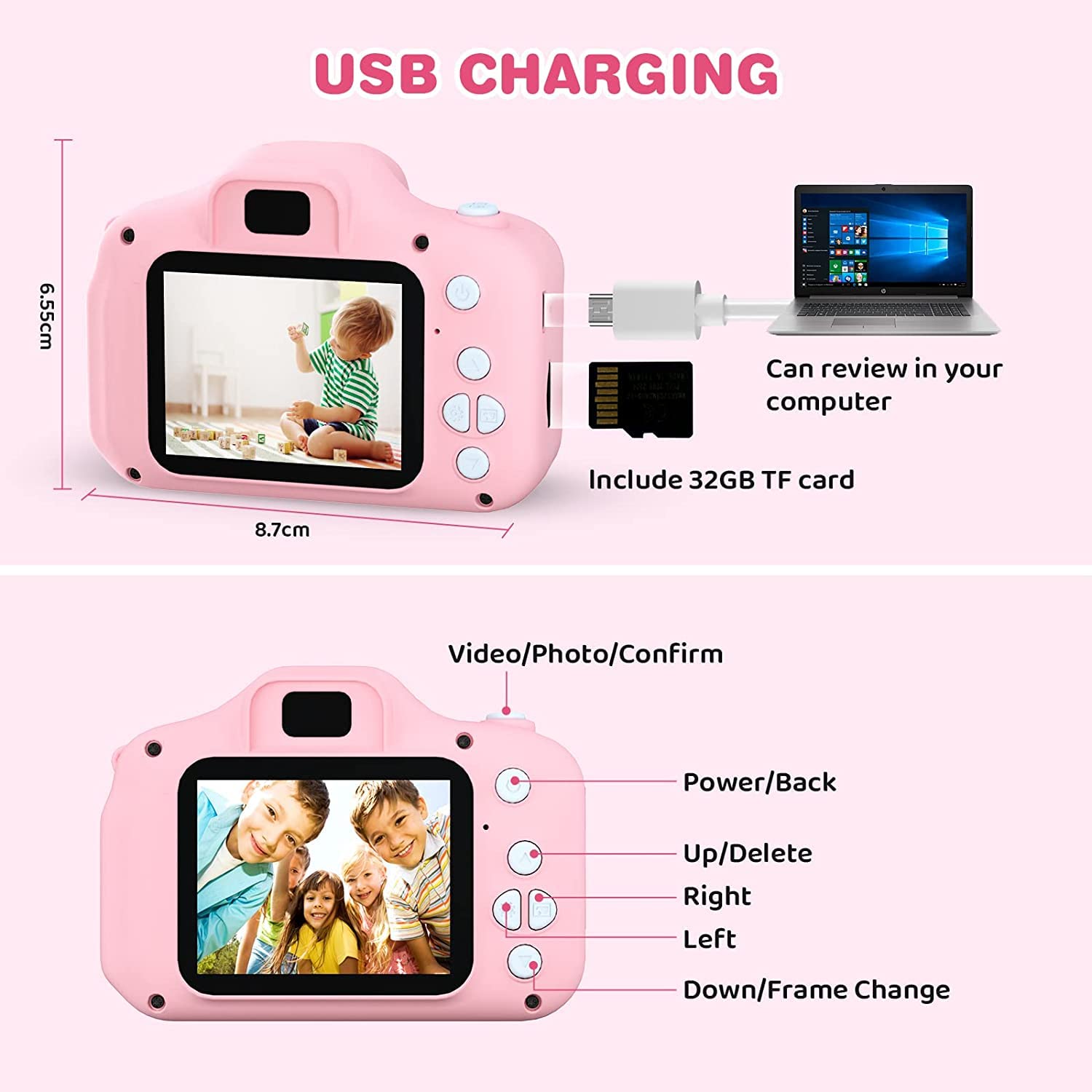 Kinder Kamera, 2.0”Display Digitalkamera ，Geschenke für 3 4 5 6 8 7 9 10 11 12Jahre Jungen und mädchen, 1080P HD Anti-Drop Fotoapparat Kinder für Geburtstagsgeschenk Weihnachten Spielzeug